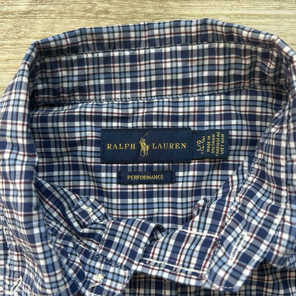 Ralph Lauren Shirt Youth Large Blue Embroidered PonyCasual Button‎ Up Blue Plaid